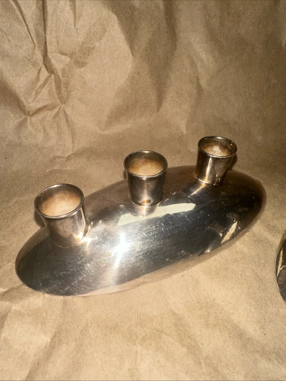 Gorham Silver Tone Oval 3-Arm Candle taper Holders - Pair
